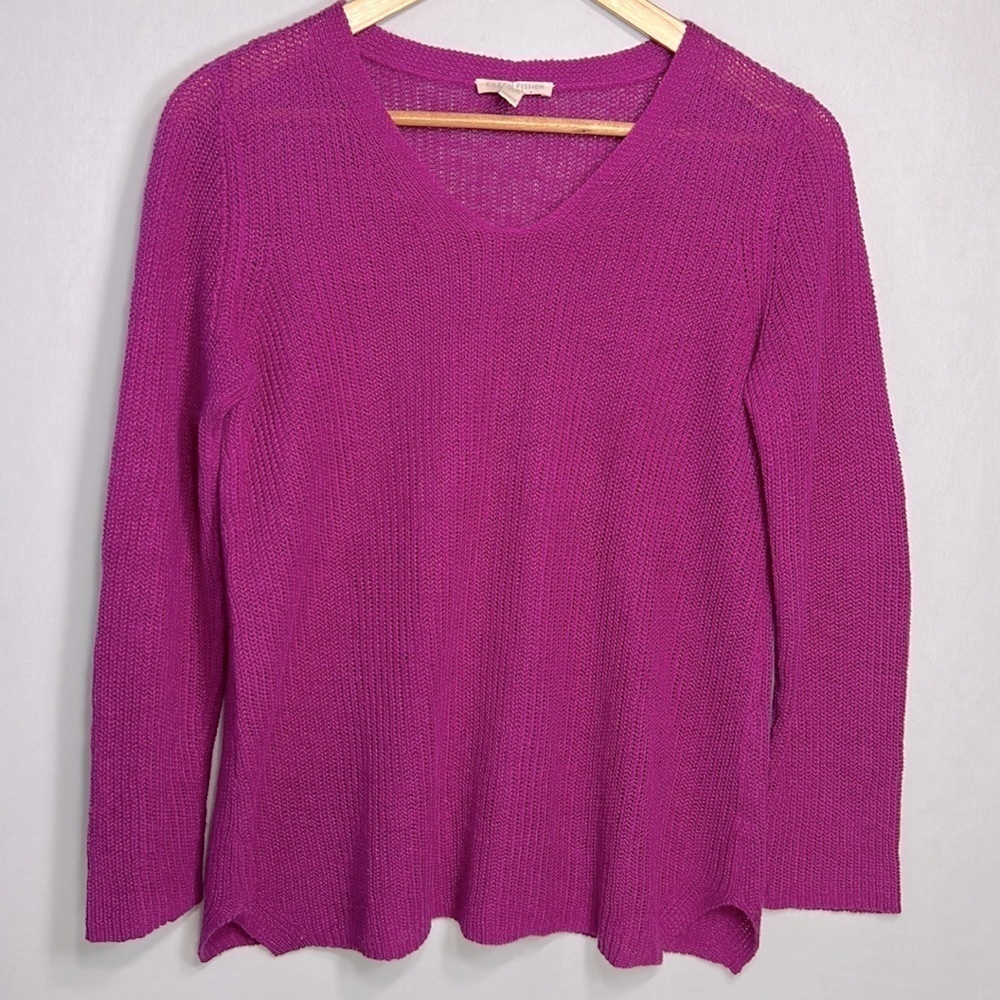 Eileen Fisher 100% Organic Linen Purple V-Neck Sweater size PP